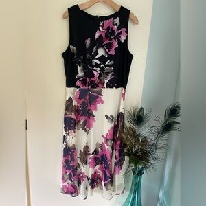Floral Sleeveless Dress - Navy Blue and Pink
